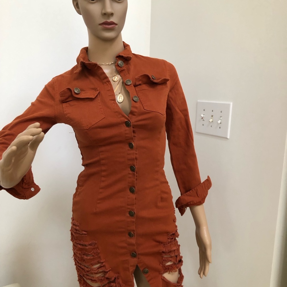 Distressed Denim Shirt Dress